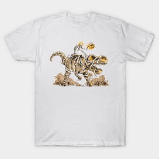 Skeleton riding mummy dinosaur T-Shirt